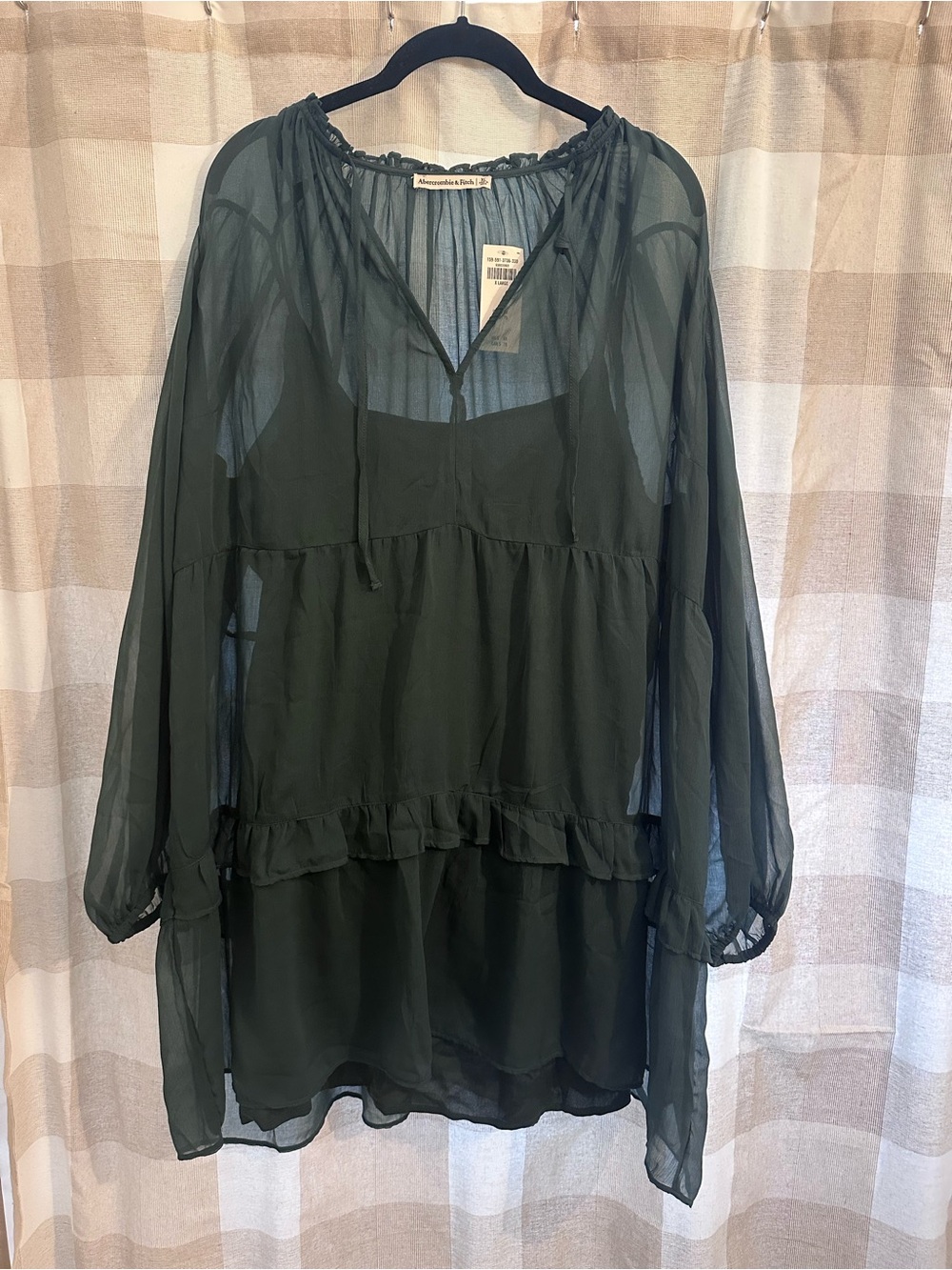 Abercrombie & Fitch Teal Sheer V-Neck Peasant Top